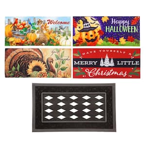 Sassafras Fall Holiday Set of 5 Door Mats with Rubber Display Frame, Collection #2