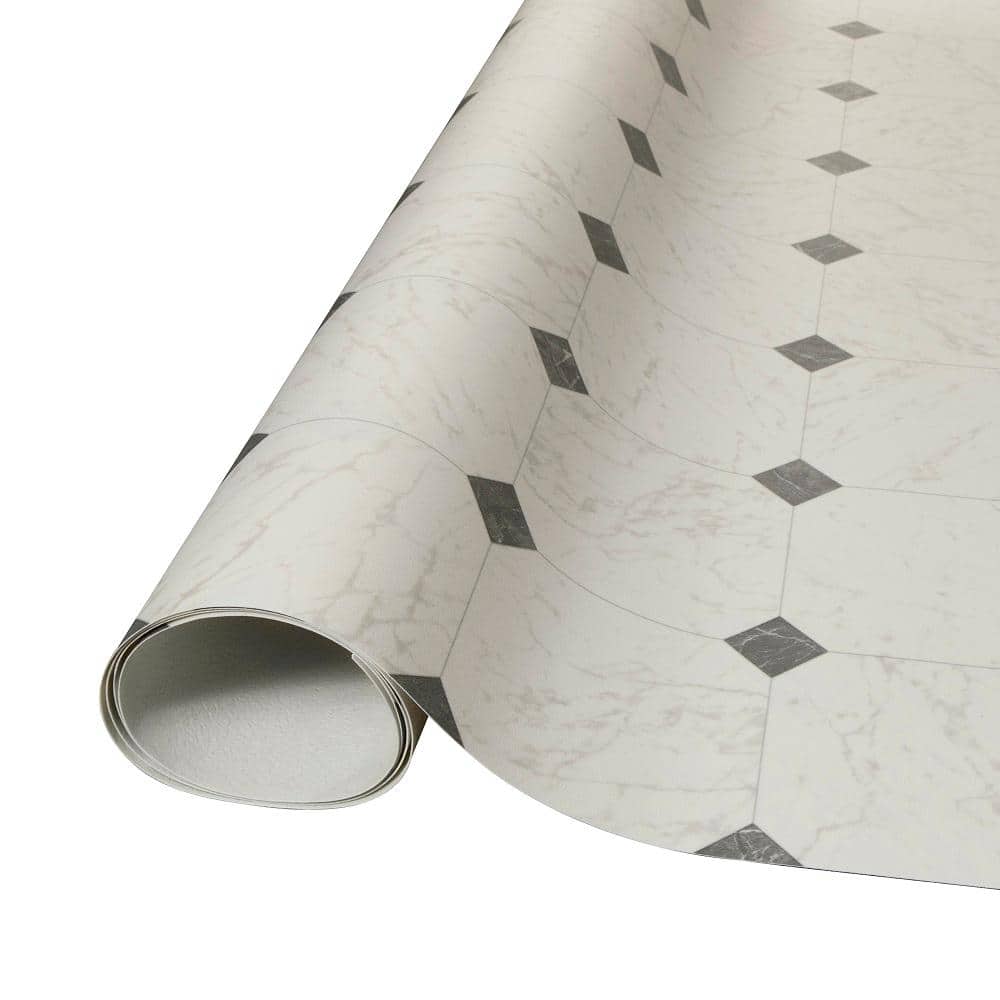 Buy Black and White Marble Paver Residential Vinyl Sheet Flooring 12ft