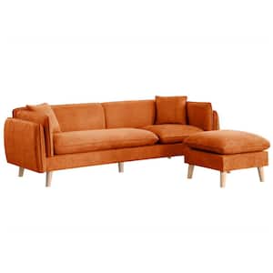 86.5 in. Simple Relax Fabric Sectional Sofa Reversible Chaise with Tapered Legs, Orange