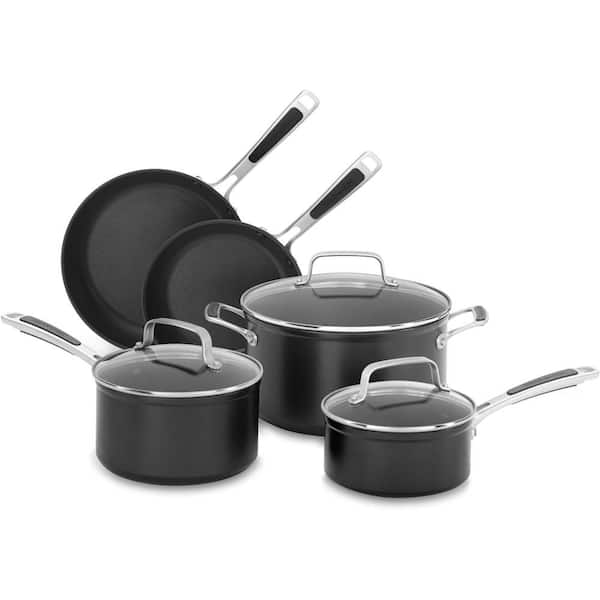 KitchenAid Hard Anodized Nonstick 8-Piece Midnight Black Cookware Set with Lids