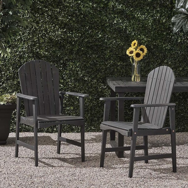 Unbranded Dark Gray Acacia Wood Outdoor Dining Chairs High Back Patio Lounge Chairs Set-2