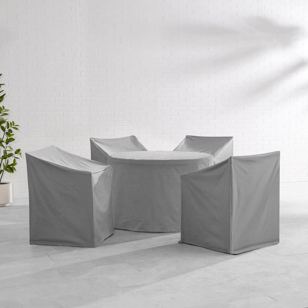 Gray Heavy-Duty Vinyl 5-Piece Round Outdoor Dining Furniture Cover Set