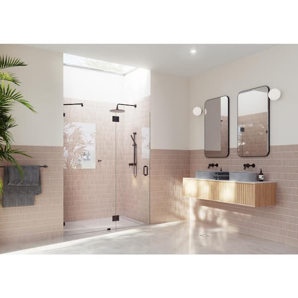 Glass Warehouse Halo 62.5 in. W x 78 in. H Glass Hinged Frameless Shower Door in Oil Rubbed Bronze with Clear Glass