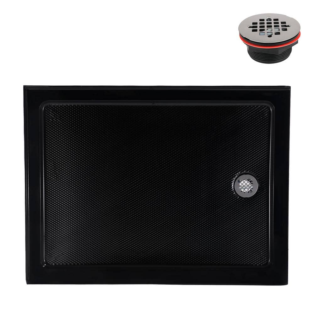 Glossy Black 48 x 36 Acrylic Corner Shower Base with Right Drain