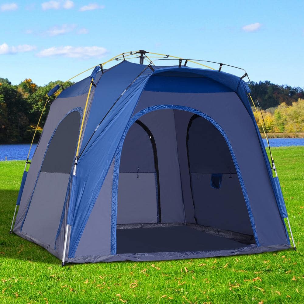 Outsunny Blue and Gray 4-Person Pop-Up Camping Tent