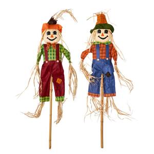 60 in. Scarecrow with Straw Face On Pole (Set of 2)