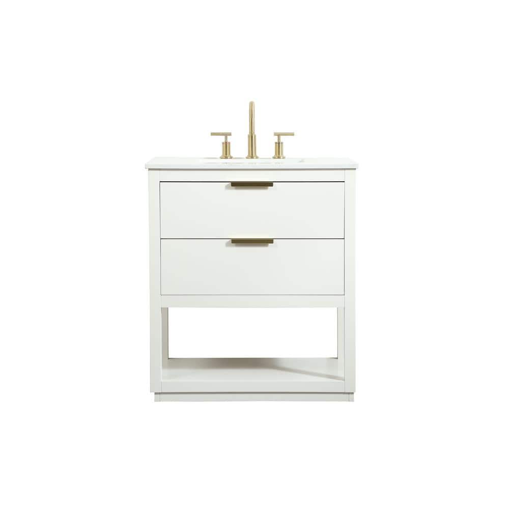 Timeless Home 30 in. W Single Bath Vanity in White with Engineered Stone Va