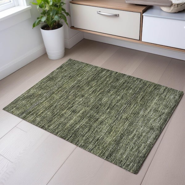 Mayfield Premium Machine Washable Abstract AMF1165 Olive 2 ft. x 3 ft. Area Rug