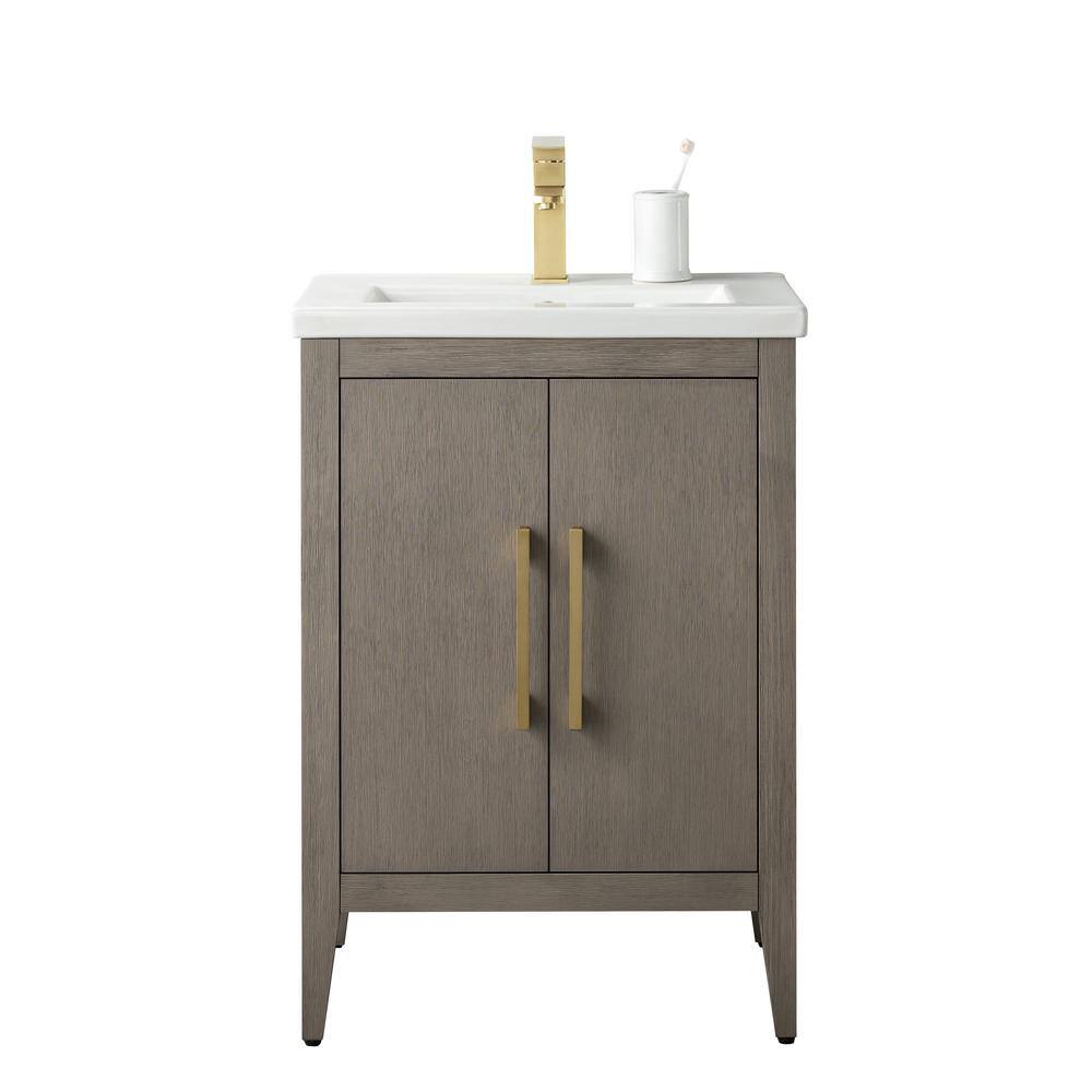24 in. W x 18.5 in D x 34 in. H Single Sink Bathroom Vanity Cabinet in Driftwood Gray with Ceramic Top in White price history on PriceWatchPro