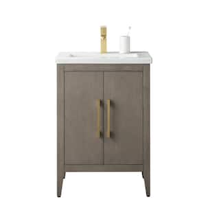 24 in. W x 18.5 in D x 34 in. H Single Sink Bathroom Vanity Cabinet in Driftwood Gray with Ceramic Top