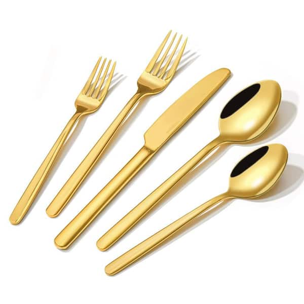 20-Piece Silverware Set, Polished Stainless Steel Silverware, Safe for Home Kitchen and Restaurant, Gold