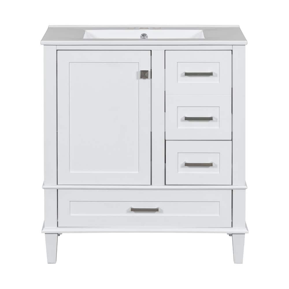 18 in. D x 30 in. W x 34 in. H Bath Vanity in White Bath Cabinet with Singl