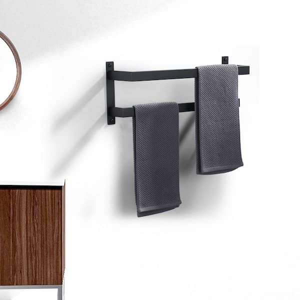 20 in. 2-Bar Towel Rack Wall Mounted Stainless Steel in Matte Black