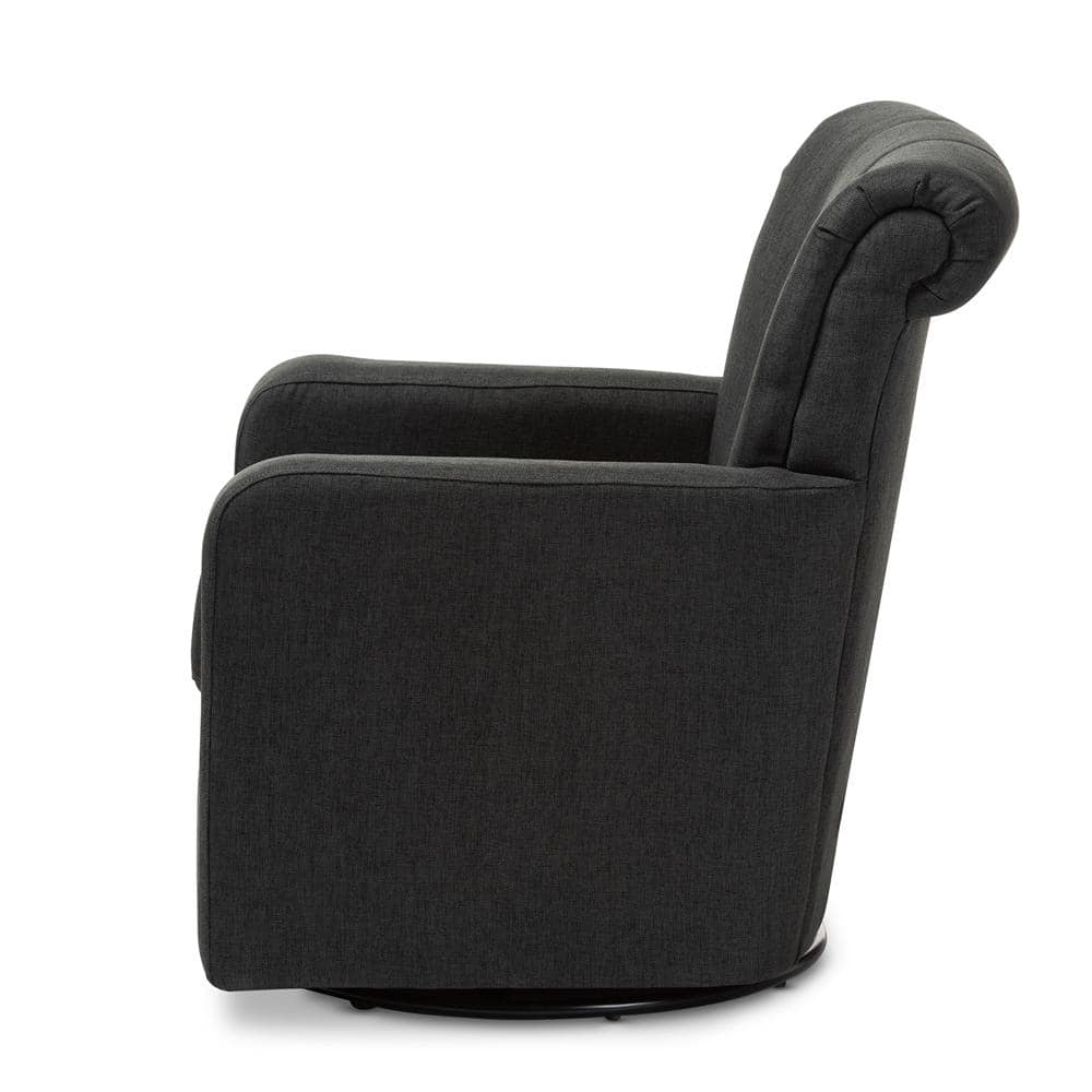 Rayner Elegant Gray Leather Swivel Accent Chair with Wood Base