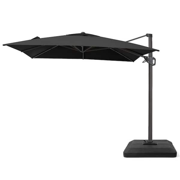 Pellebant 9 ft. x 11.5 ft. Aluminum Cantilever Swivel Tilt Patio Umbrella in Black with 4-piece Base