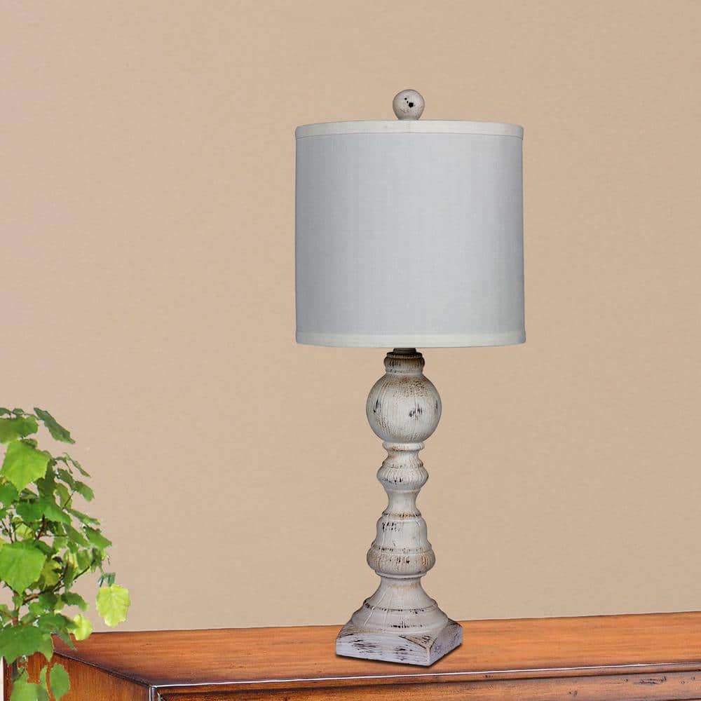 Cottage Antique White Balustrade Resin Table Lamp Set