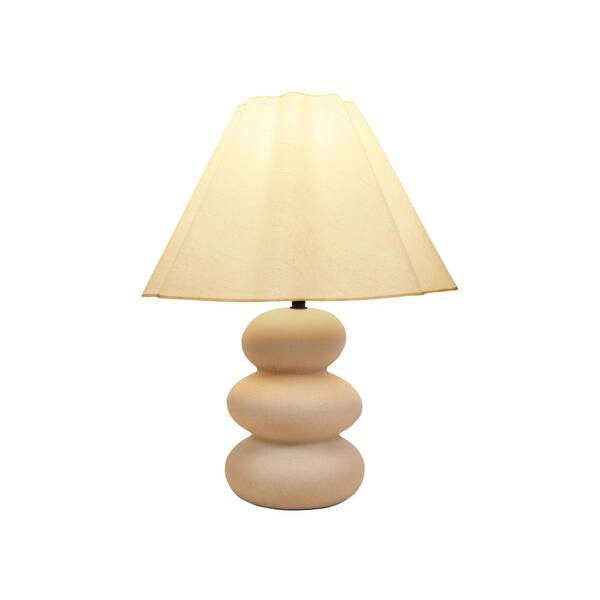 Brightech Kelsey 17.7 in. Speckled Beige Bohemian LED Rounded Bedside Desk Table Lamp with Beige Linen Empire Shade