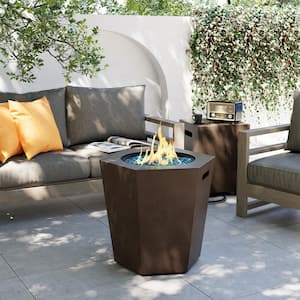 24 in. x 22 in. 40000 BTU Hexagon Concrete Outdoor Propane Gas Fire Pit Table with Propane Tank Cover in Dark Brown