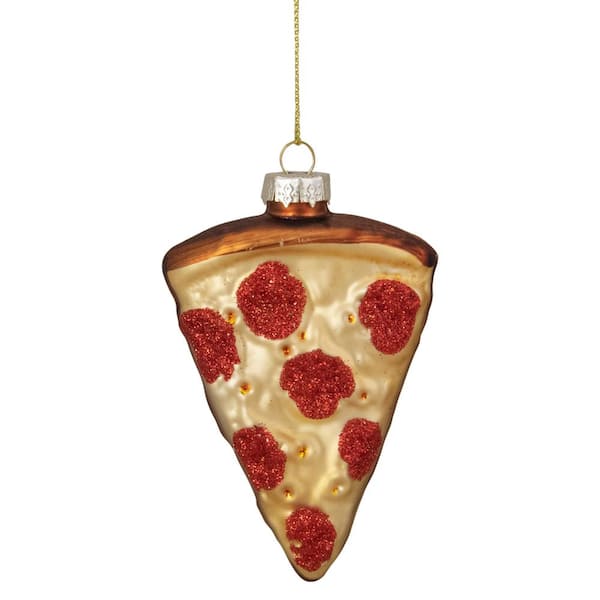 Northlight 3.25 in. Beige Red and Brown Pepperoni Pizza Slice Glass Christmas Ornament