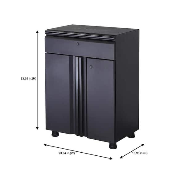Husky Regular Duty Welded 24-Gauge Steel 1-Drawer 2-Door Garage Base Cabinet in Black (24 in. W x 33 in. H x 16 in. D)
