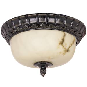 15 in. 3-Light Weathered Bronze Decorative Dome Ceiling Flush Mount with Alabaster Glass Shade