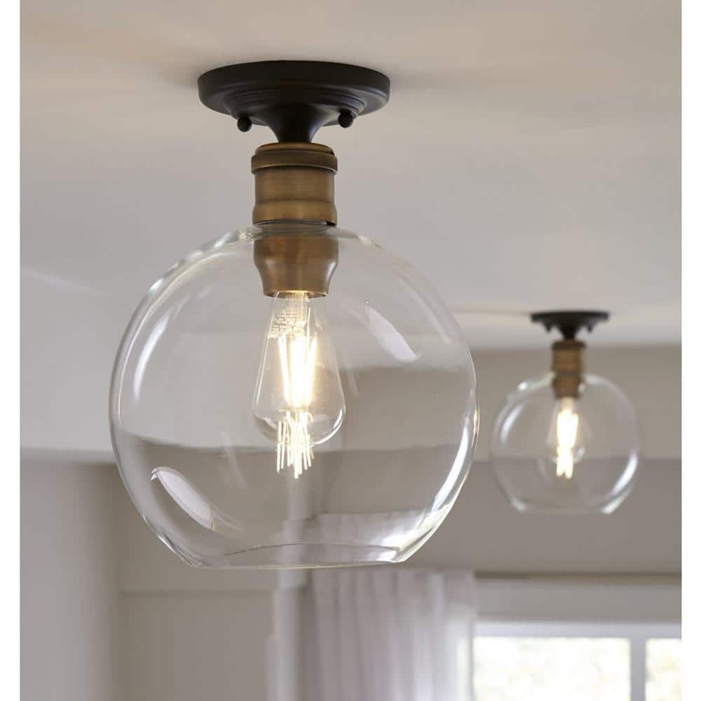 Antique Bronze Globe Flush Mount Light with Glass Shade