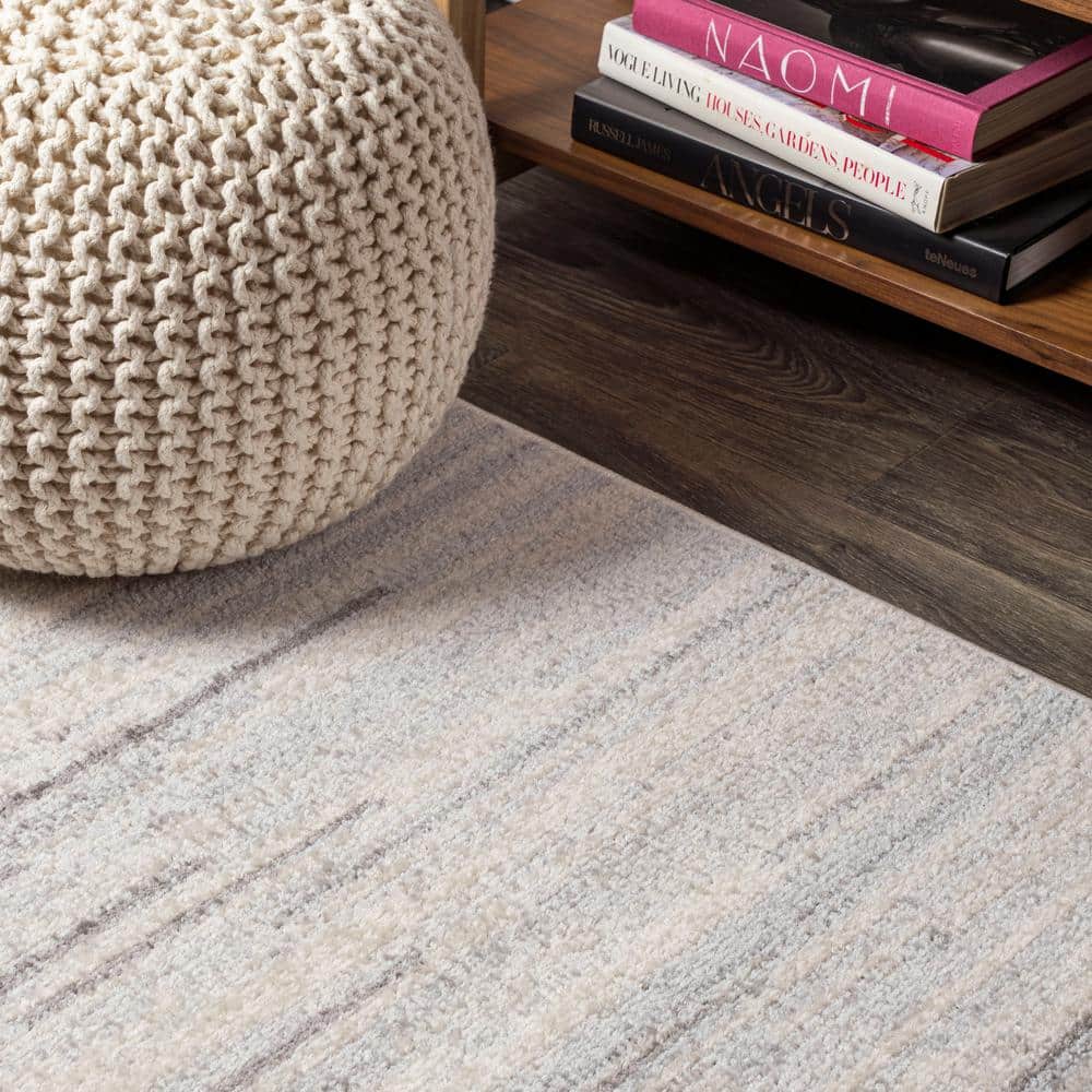 Gray and Cream Reversible Synthetic Stripe Area Rug, 3x5 Feet