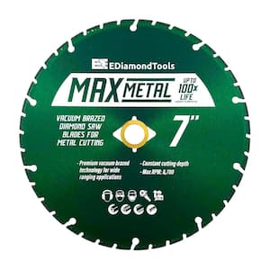 7 in. Vacuum Brazed Diamond Saw Blades for Metal, 3 mm Segment Height, Diamond Arbor with 7/8 in. Bushing