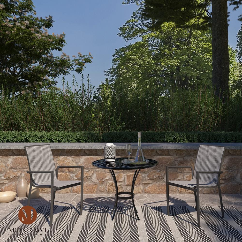 Black Metal Mesh Stackable Outdoor Dining Chairs, Set of 2