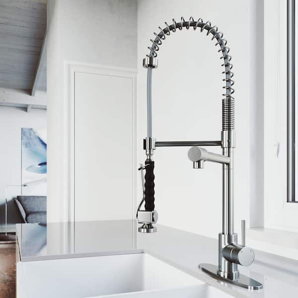 VIGO Zurich Single Handle Pull-Down Sprayer Kitchen Faucet Set with Deck Plate in Stainless Steel
