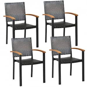 Patio Rattan Outdoor Dining Chairs with Powder-Coated Steel Frame (Set of 4)