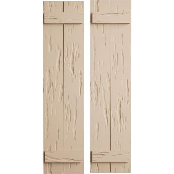 Ekena Millwork 11 in. x 32 in. Timberthane Polyurethane 2-Board Joined Board-n-Batten Pecky Cypress Faux Wood Shutters Pair