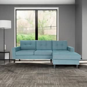 108 in. Square Arm 2-piece Polyester L-Shaped Sectional Sofa in. Blue