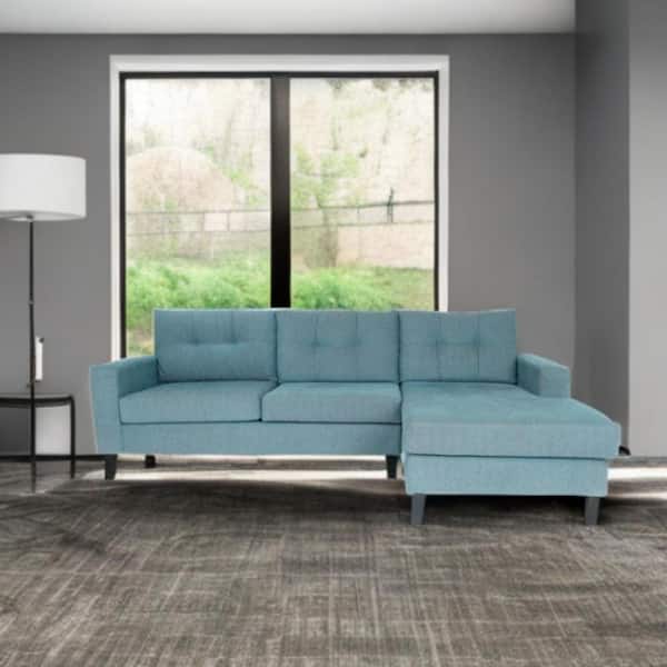 HomeRoots 108 in. Square Arm 2-piece Polyester L-Shaped Sectional Sofa in. Blue