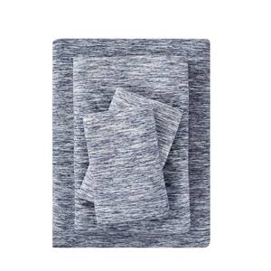Jersey Knit Cotton Blend Space Dyed Midnight Blue 4-Piece Queen Sheet Set
