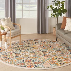 Allur Ivory/Multi 8 ft. x 8 ft. All-Over Design Transitional Round Area Rug