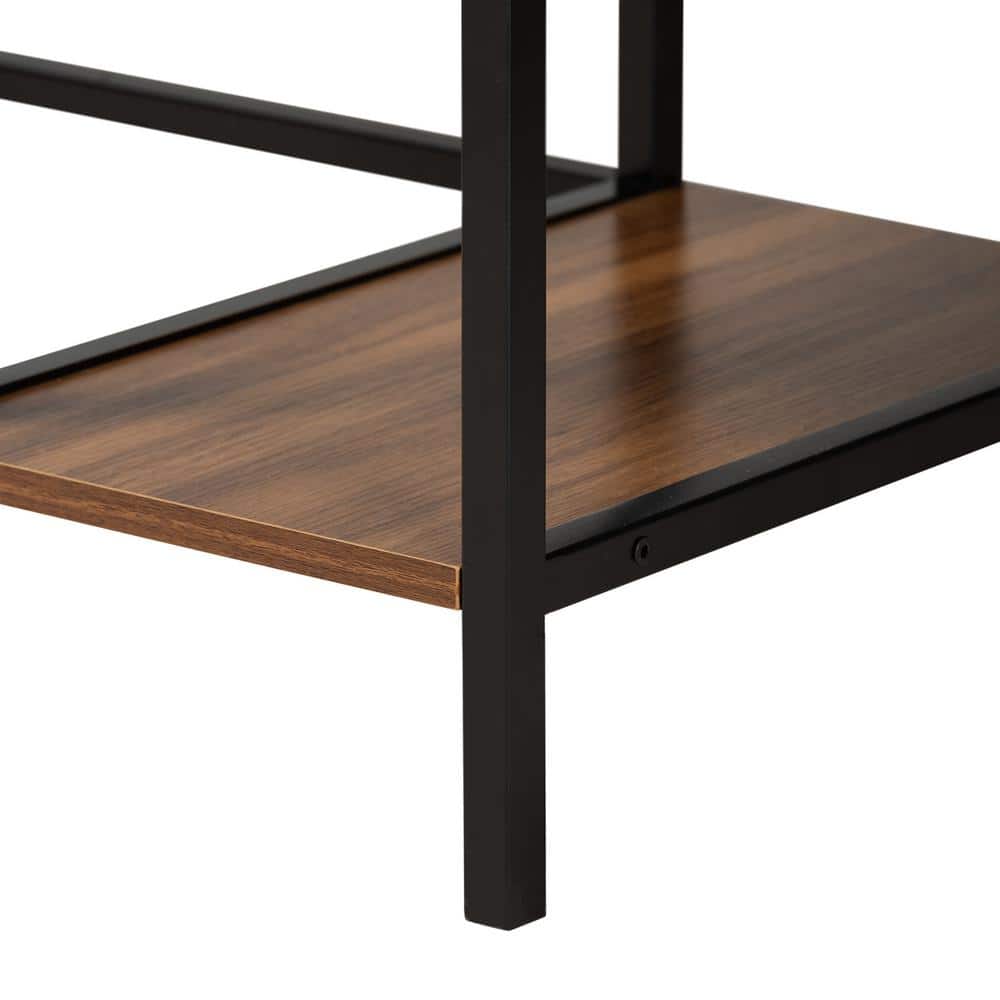 Lydia Modern Walnut Brown Wood L-Shaped Corner Desk with Metal Frame