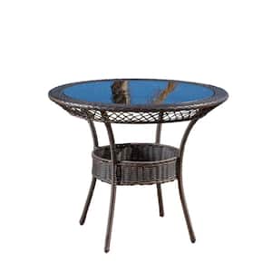 Zayd Multi Brown Circular Faux Rattan Outdoor Bistro Table with Glass Top