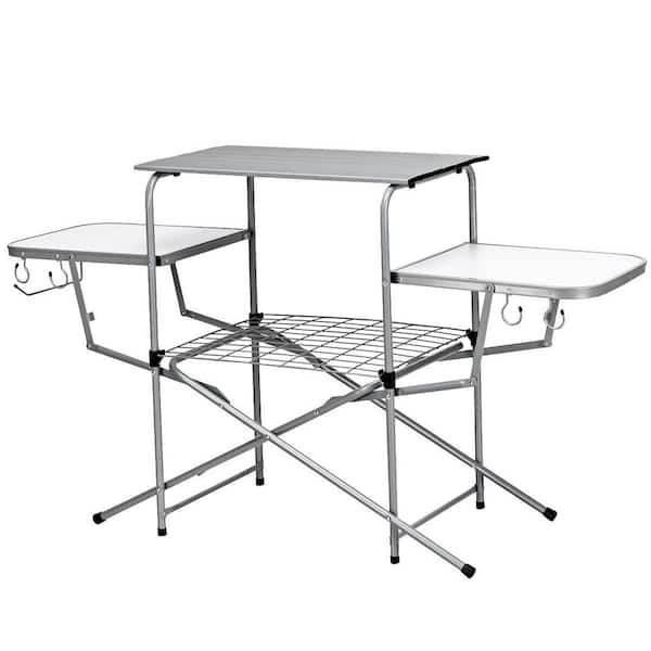 Costway Foldable Camping Table Outdoor Kitchen Portable Grilling Stand Folding BBQ Table Chair