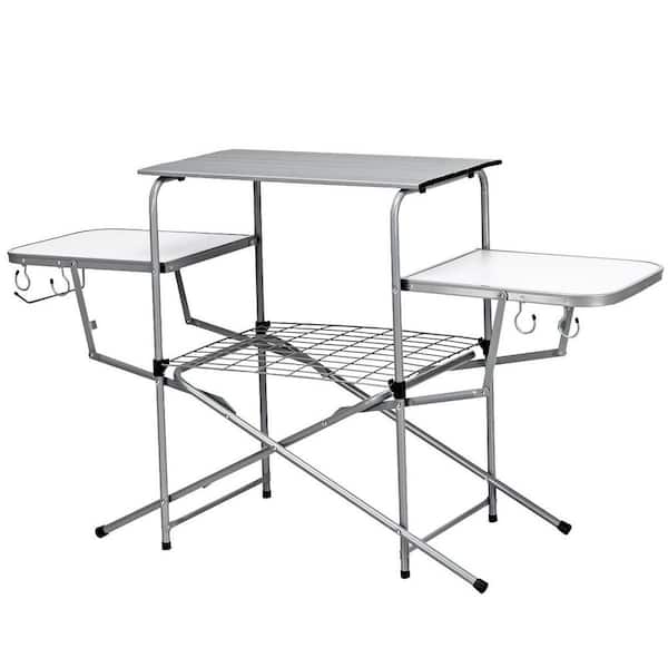 Costway Foldable Camping Table Outdoor Kitchen Portable Grilling Stand  Folding BBQ Table