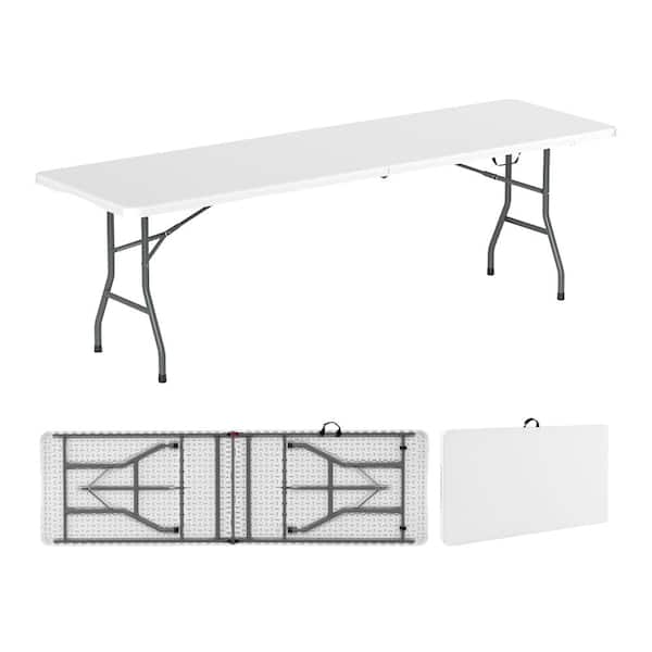 Portable 8 ft Folding Utility Table Fold-in-Half 350 lb. HDPE Top with Handle for Parties and Tailgating