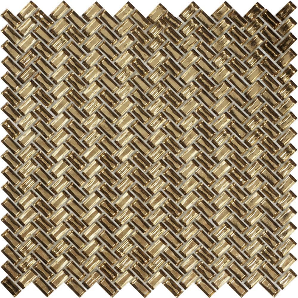 Gold Herringbone Glossy Glass Mosaic Tile Set
