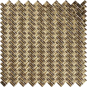 Gold 11.8 in. x 11.9 in. Herringbone Polished Glass Mosaic Floor and Wall Tile (10-Pack) (9.75 sq. ft./Case)