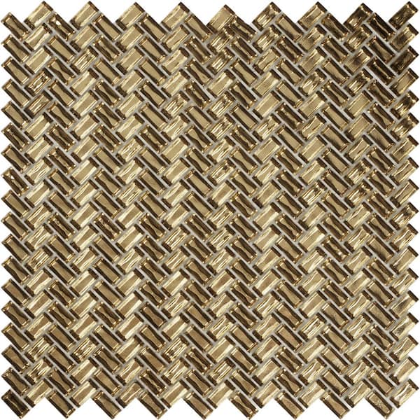 Gold 11.8 in. x 11.9 in. Herringbone Polished Glass Mosaic Floor and Wall Tile (6 Cases, 58.50 sq. ft./Pallet)