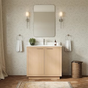 Maroni 36 in. W Single Bath Vanity in Light Straw with Cultured Marble Vanity Top in Light-Vein Carrara with White Basin