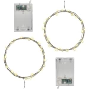 Battery Operated LED Waterproof Mini String Lights with Timer (50ct) Warm White (Set of 2)