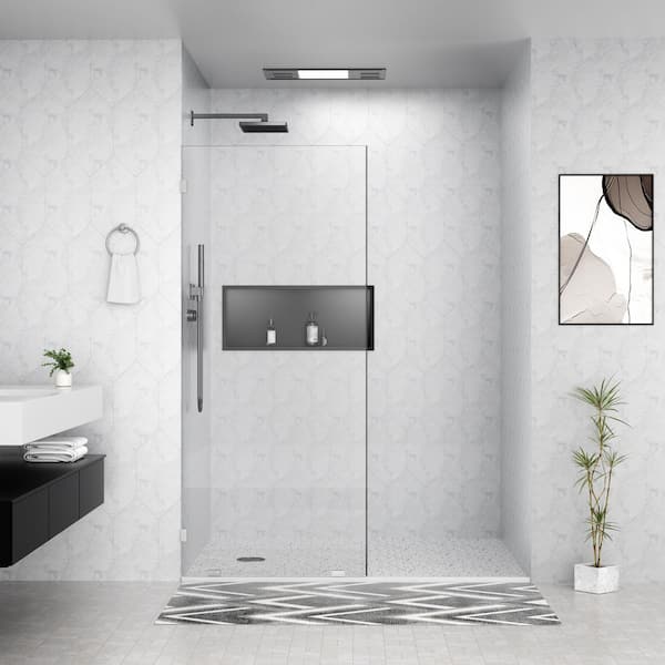36 in. W x 78 in. H Frameless Fixed Single Panel Shower Door in Brushed Nickel with Nano-Coated Tempered Glass