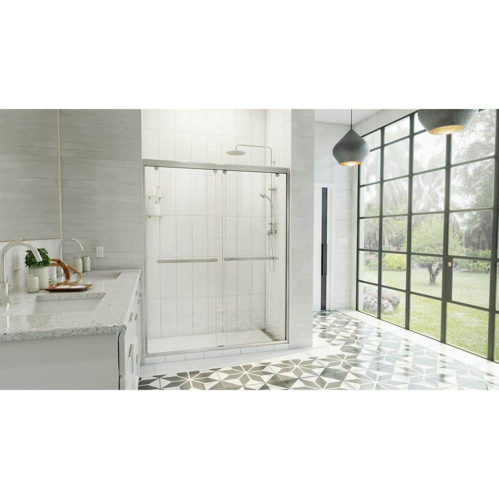 Charisma-X 56-60'' W x 76'' H Frameless Brushed Nickel Sliding Shower Door