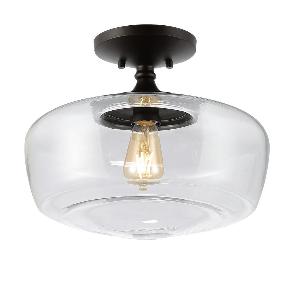 Marfa 17" Glass & Bronze Farmhouse LED Ceiling Light