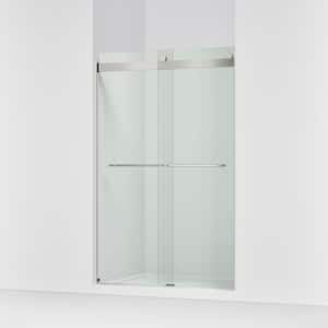 Levity 44-48 in.W x 74 in. H Semi Frameless Sliding Shower Door in Nickel with 1/4 in. Thick Clear Tempered Glass
